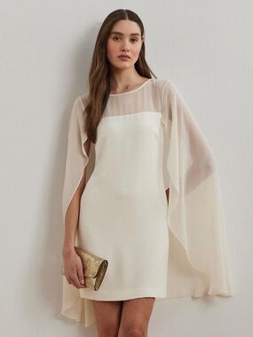 Lauren Ralph Lauren Mascarpone Cream Cape Georgette Cocktail Dress size 4